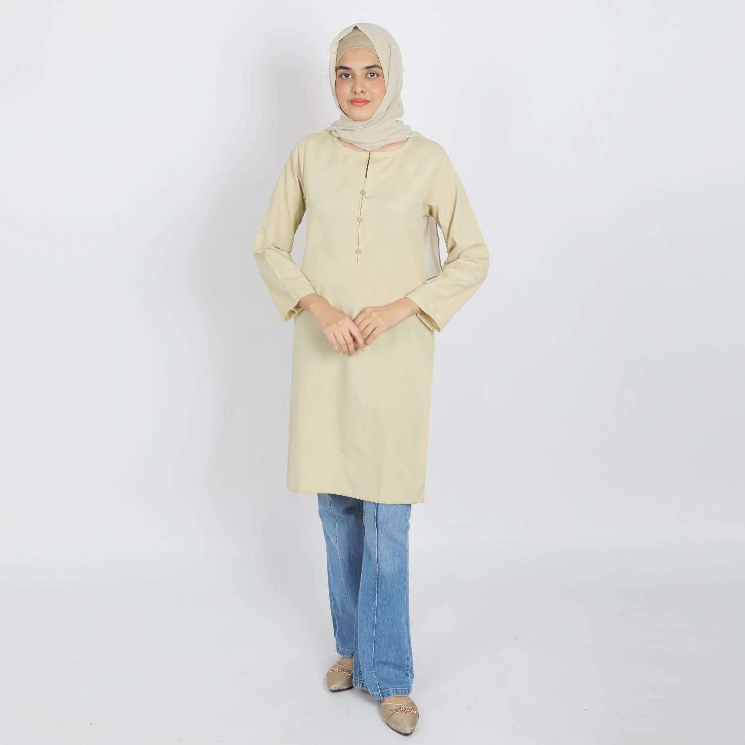 Women's Stitched Kurti - Beige, Women Ready Kurtis, Chase Value, Chase Value