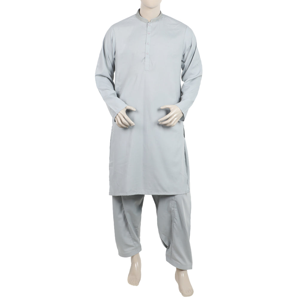 Men's Slim Fit Embroidered Shalwar Suit - Grey, Men's Shalwar Kameez, Eminent, Chase Value