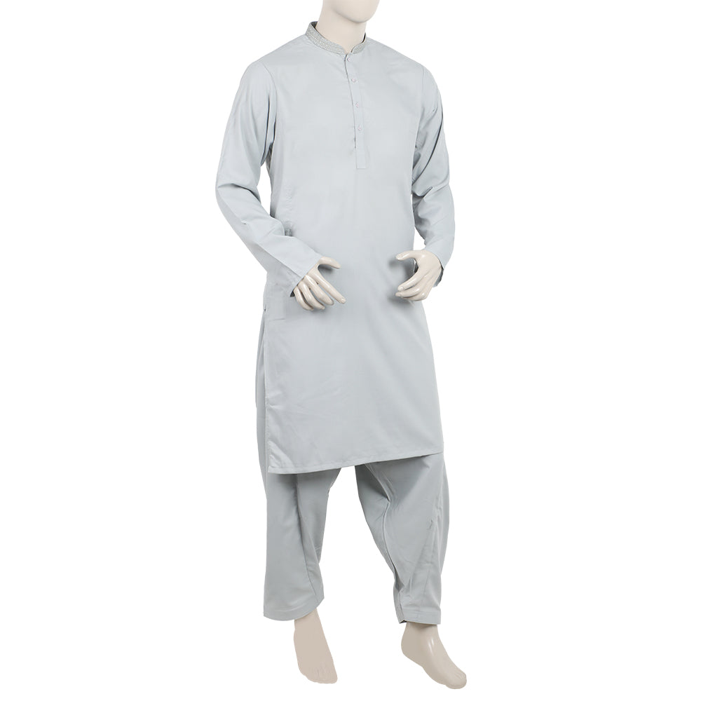 Men's Slim Fit Embroidered Shalwar Suit - Grey, Men's Shalwar Kameez, Eminent, Chase Value