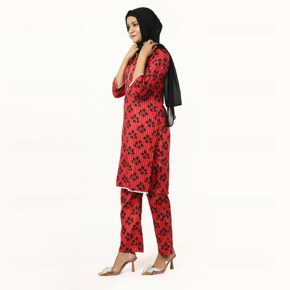 Women'S Printed Co-Ord Set Suit - Red, Women Co-Ord Set, Chase Value, Chase Value