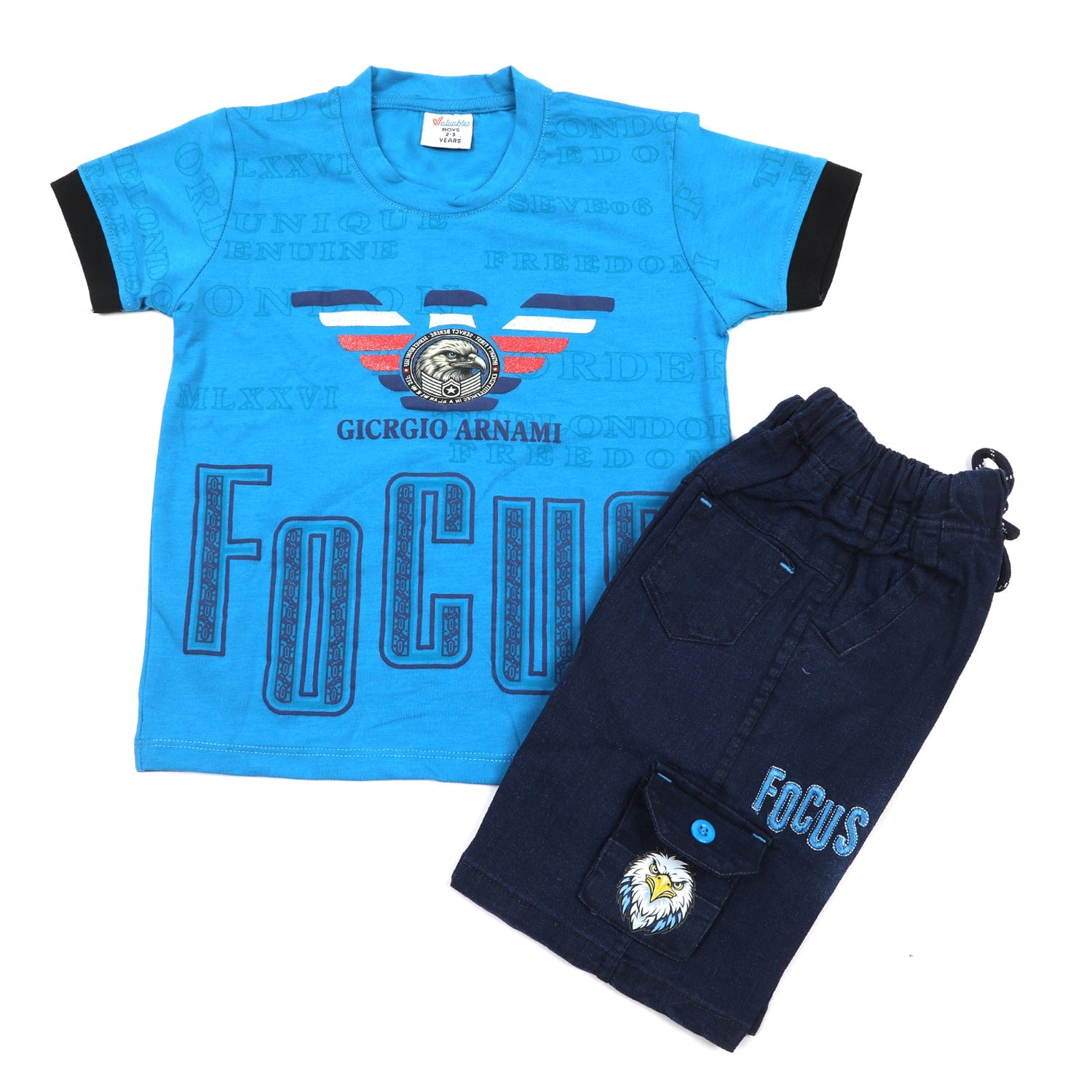 Boys Half Sleeves Denim Short Suit - Blue, Boys Sets & Suits, Chase Value, Chase Value