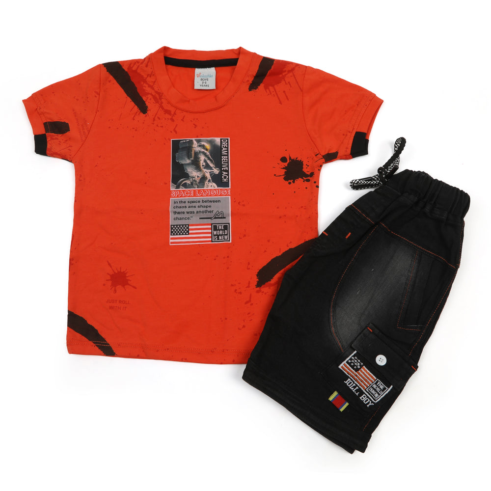 Boys Half Sleeves Denim Short Suit - Orange, Boys Sets & Suits, Chase Value, Chase Value