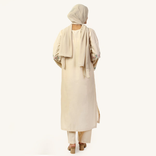 Women's Cotton Embroidered 2Pcs Suit - Fawn