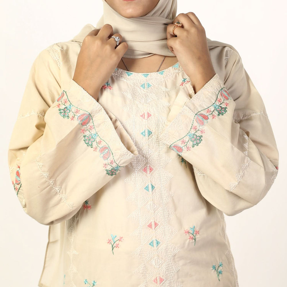 Women's Cotton Embroidered 2Pcs Suit - Fawn, Women Shalwar Suits, Chase Value, Chase Value