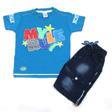 Boys Half Sleeves Denim Short Suit - Steel Blue, Boys Sets & Suits, Chase Value, Chase Value