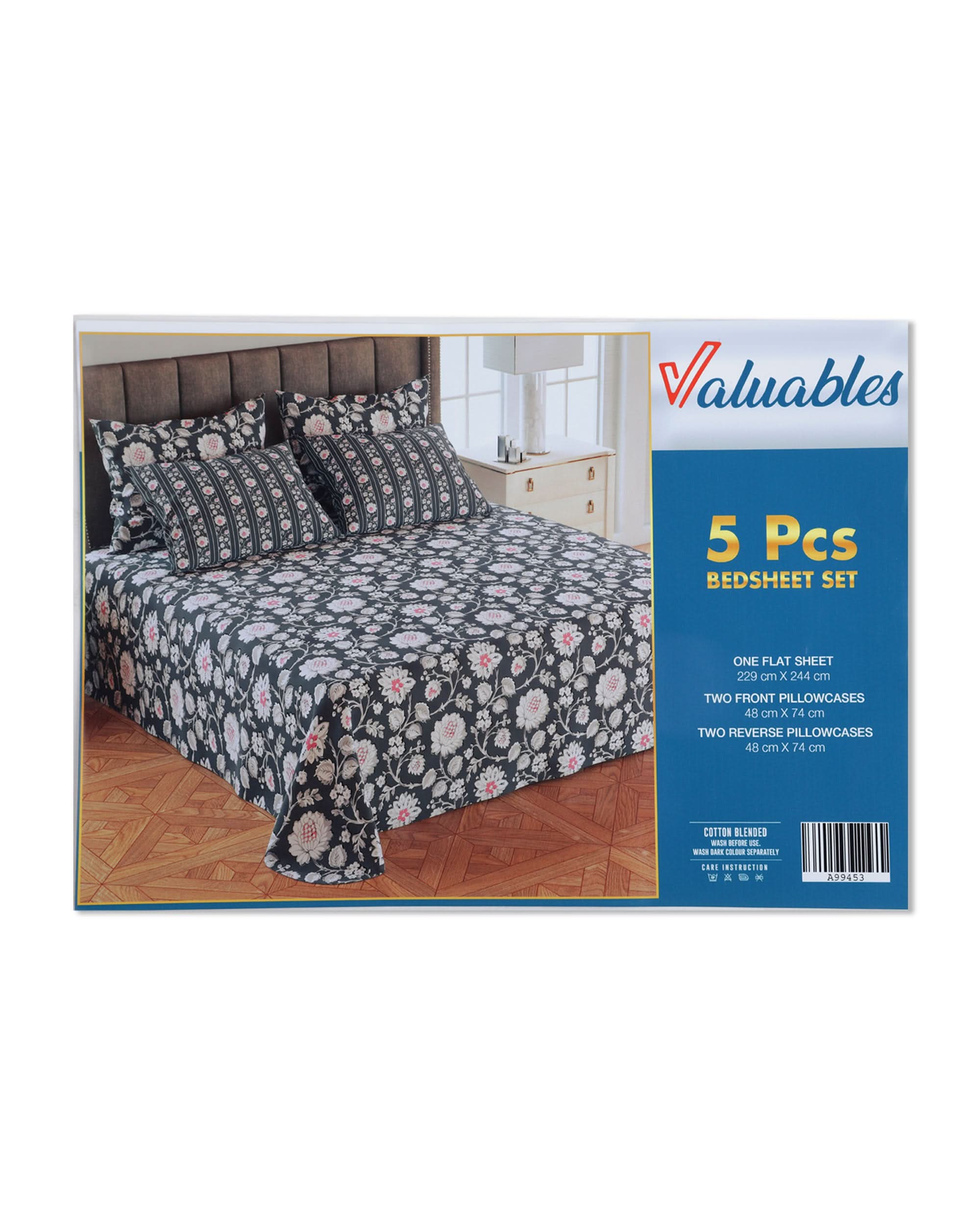 5Pcs Bedsheet Set 94x96, Double Size Bed Sheet, Chase Value, Chase Value