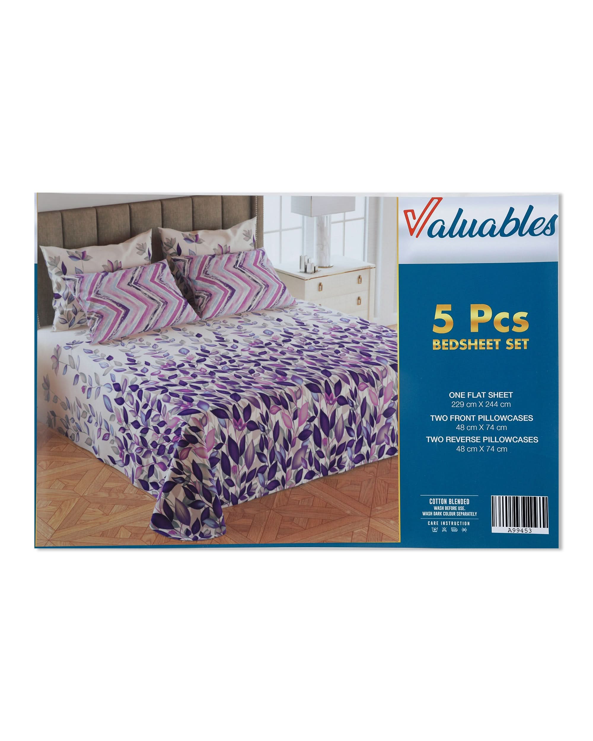 5Pcs Bedsheet Set 94x96, Double Size Bed Sheet, Chase Value, Chase Value
