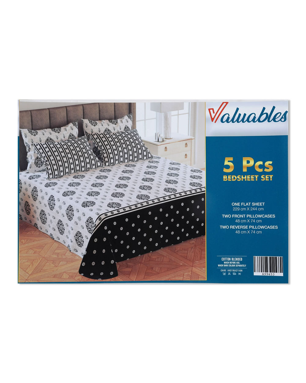 5Pcs Bedsheet Set 94x96, Double Size Bed Sheet, Chase Value, Chase Value