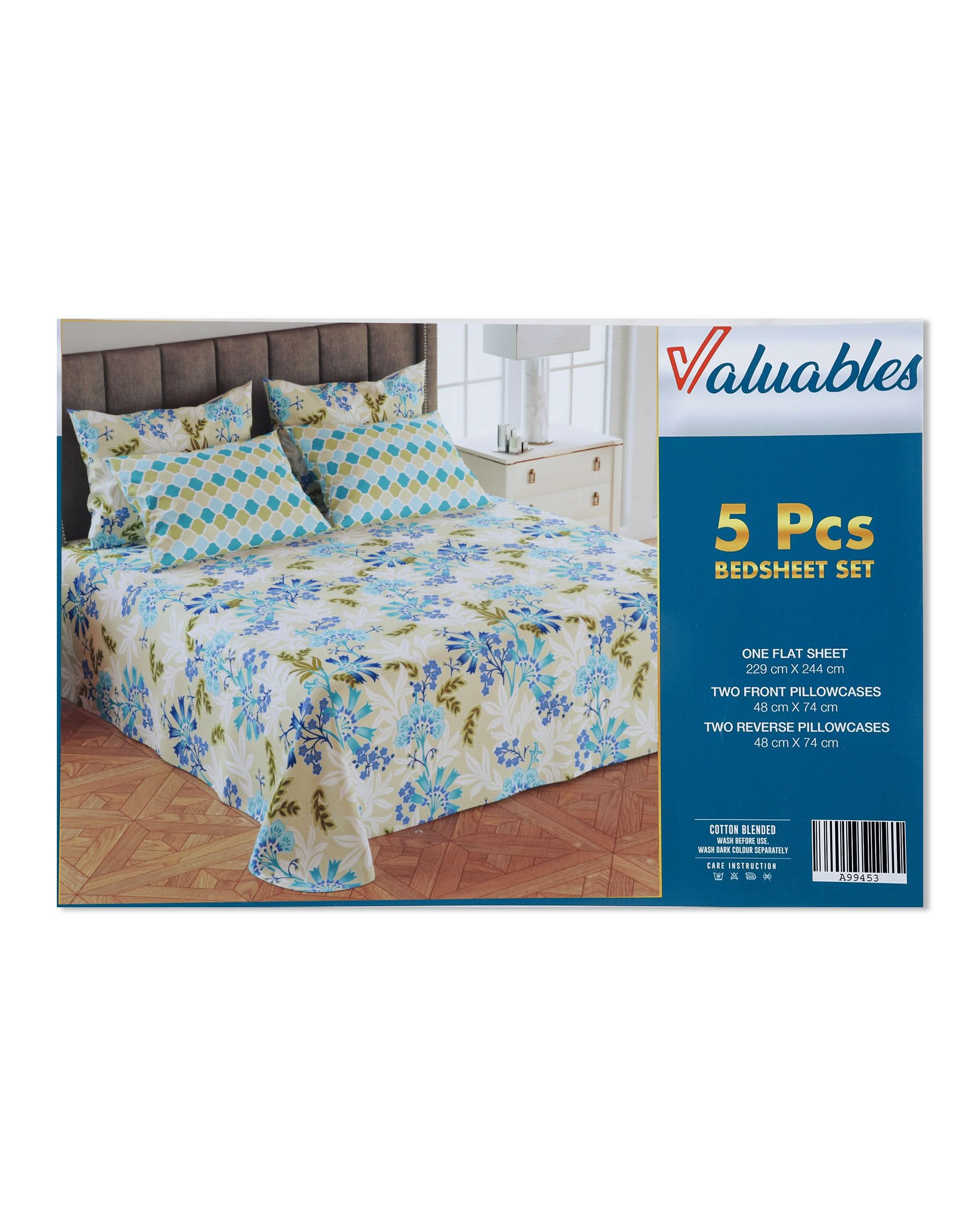5Pcs Bedsheet Set 94x96, Double Size Bed Sheet, Chase Value, Chase Value