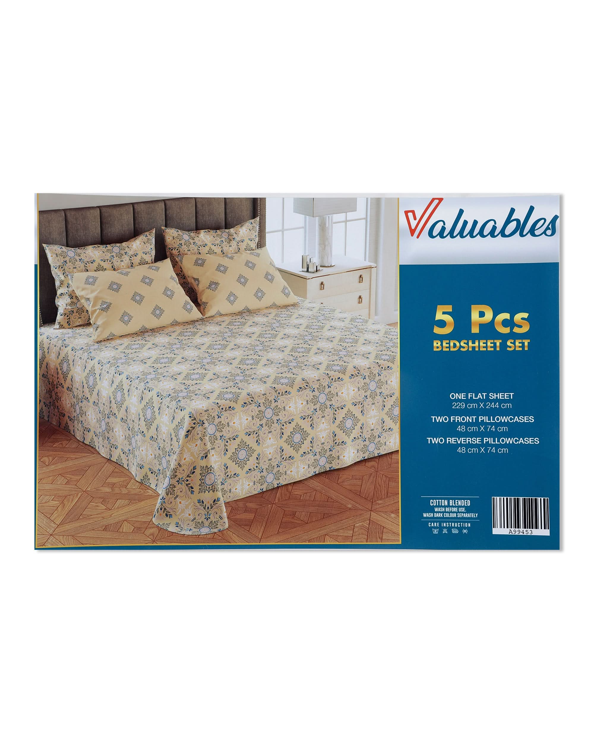 5Pcs Bedsheet Set 94x96, Double Size Bed Sheet, Chase Value, Chase Value