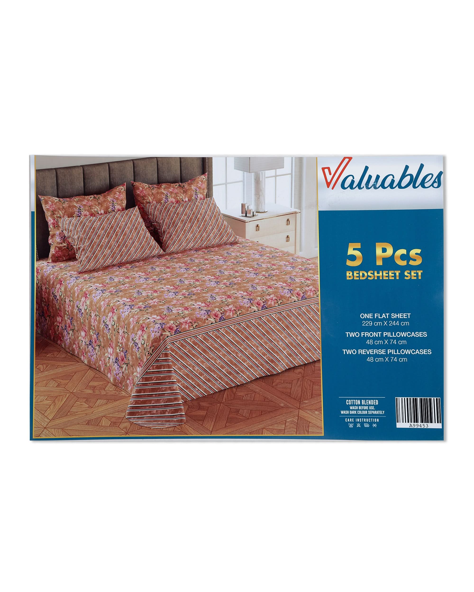 5Pcs Bedsheet Set 94x96, Double Size Bed Sheet, Chase Value, Chase Value
