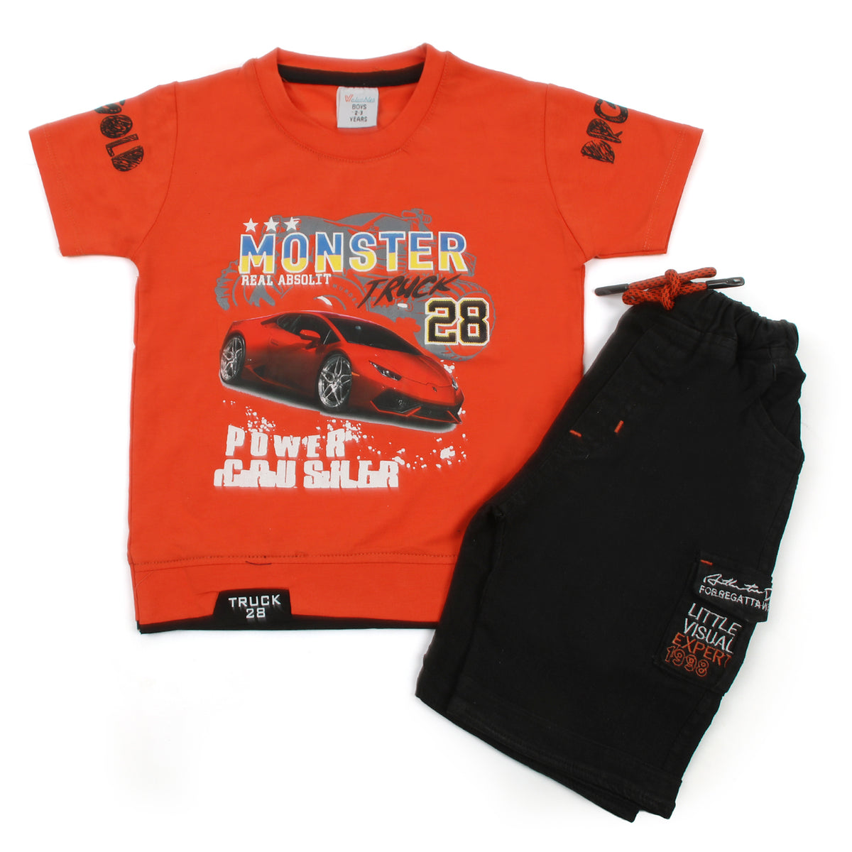 Boys Half Sleeves Denim Short Suit - Red, Boys Sets & Suits, Chase Value, Chase Value