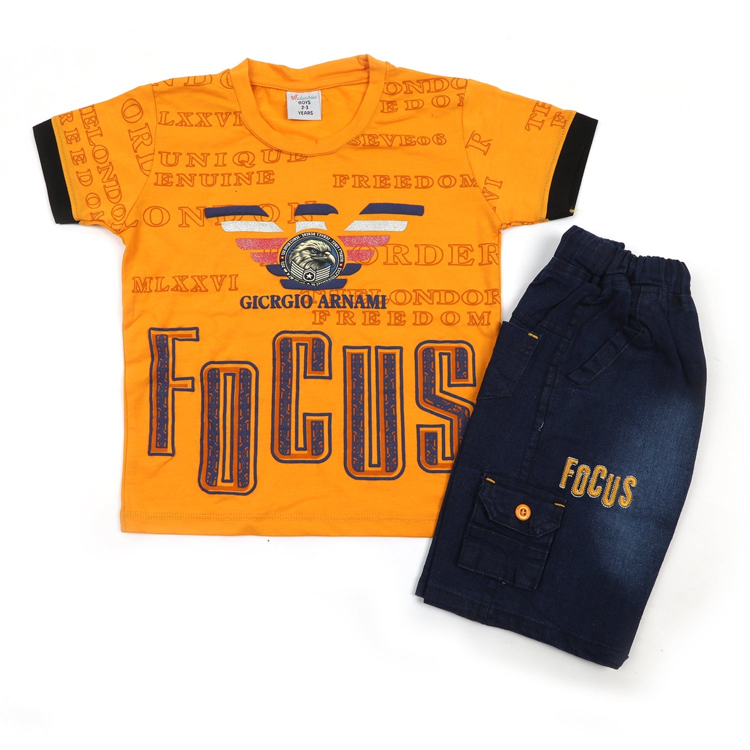 Boys Half Sleeves Denim Short Suit - Yellow, Boys Sets & Suits, Chase Value, Chase Value