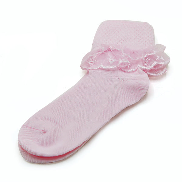 Girls Frill Socks - Baby Pink