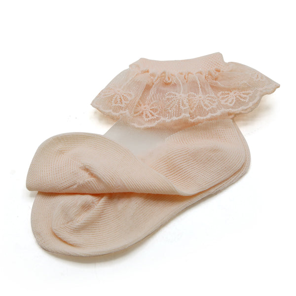 Girls Frill Socks - Peach