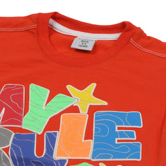 Boys Half Sleeves Denim Short Suit - Orange