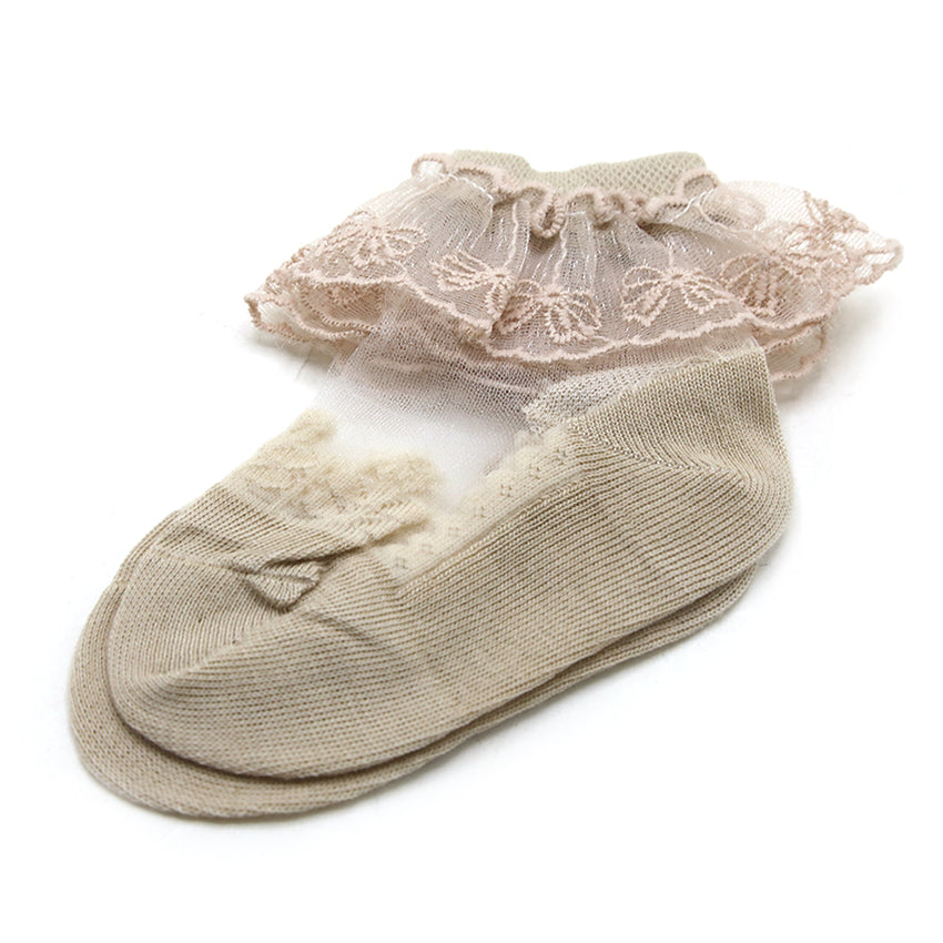 Girls Frill Socks - Light Brown