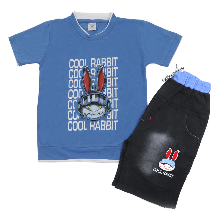 Boys Half Sleeves Denim Short Suit - Royal Blue