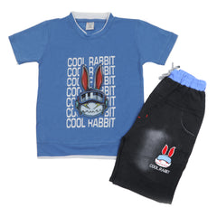 Boys Half Sleeves Denim Short Suit - Royal Blue