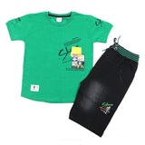 Boys Half Sleeves Denim Short Suit - Dark Green, Boys Sets & Suits, Chase Value, Chase Value