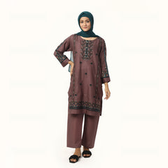 Women's Cotton Embroidered 2Pcs Suit - Purple