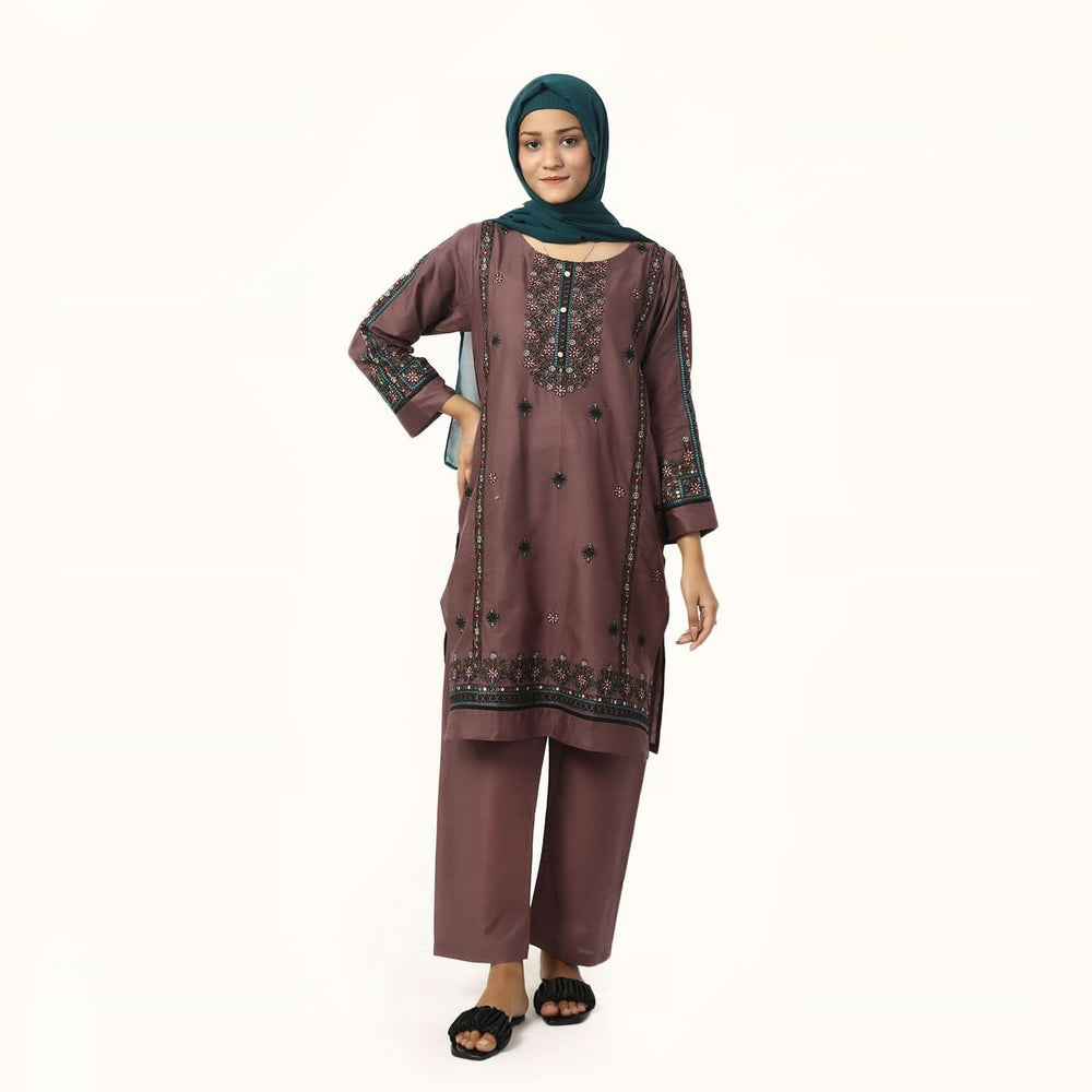 Women's Cotton Embroidered 2Pcs Suit - Purple, Women Shalwar Suits, Chase Value, Chase Value