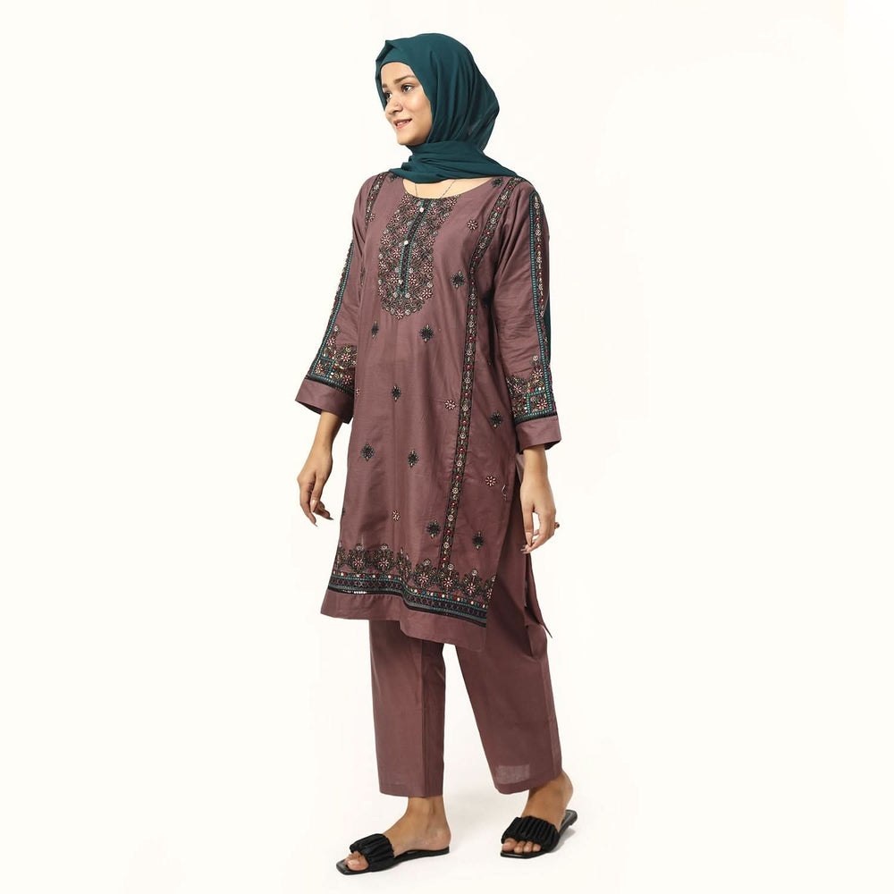 Women's Cotton Embroidered 2Pcs Suit - Purple, Women Shalwar Suits, Chase Value, Chase Value