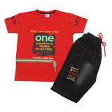 Boys Half Sleeves Denim Short Suit - Red, Boys Sets & Suits, Chase Value, Chase Value