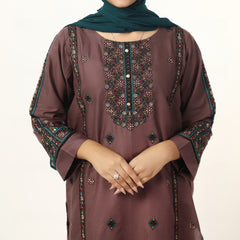 Women's Cotton Embroidered 2Pcs Suit - Purple