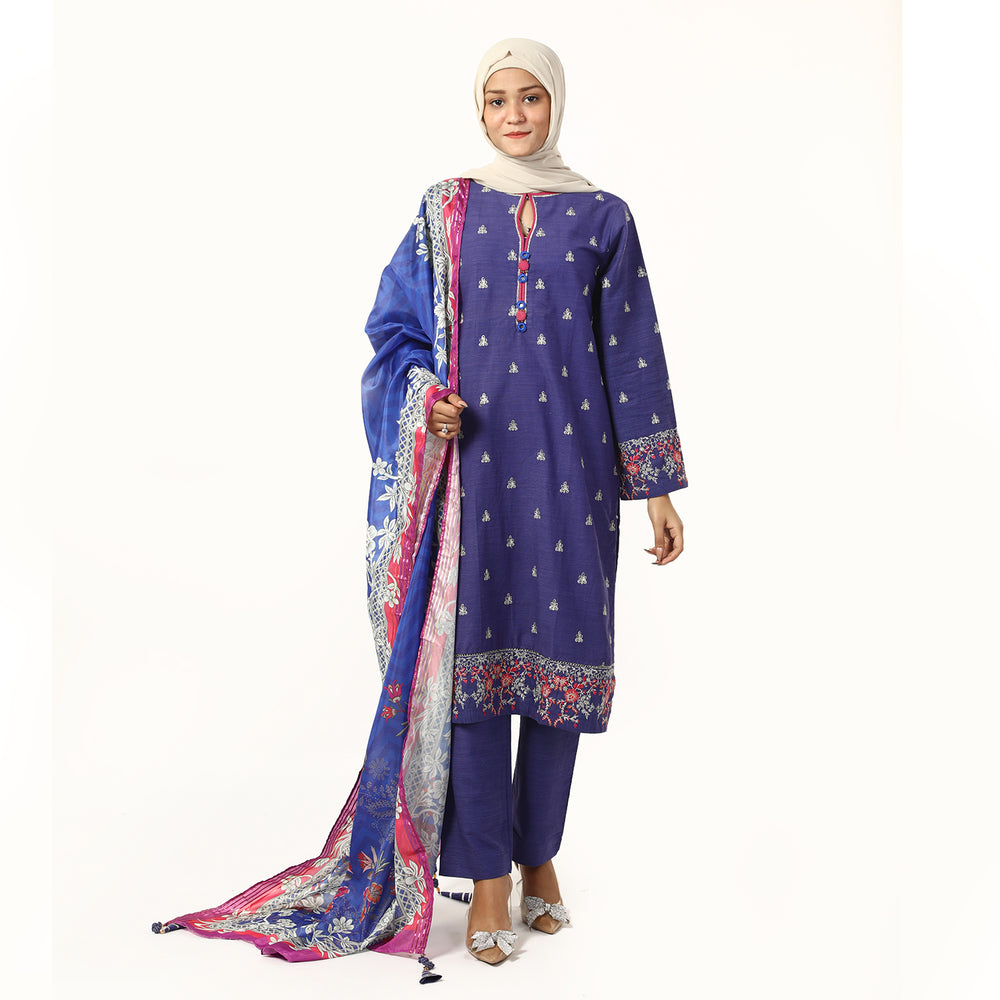 Eminent Women's Dyed Slub 3Pcs Suit - Blue, Women Shalwar Suits, Eminent, Chase Value