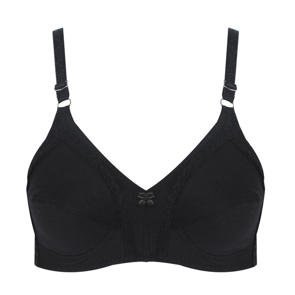 Women's Cotton Bra Plain Lace - Black