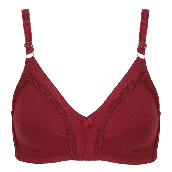 Women's Cotton Bra Plain Lace - Maroon