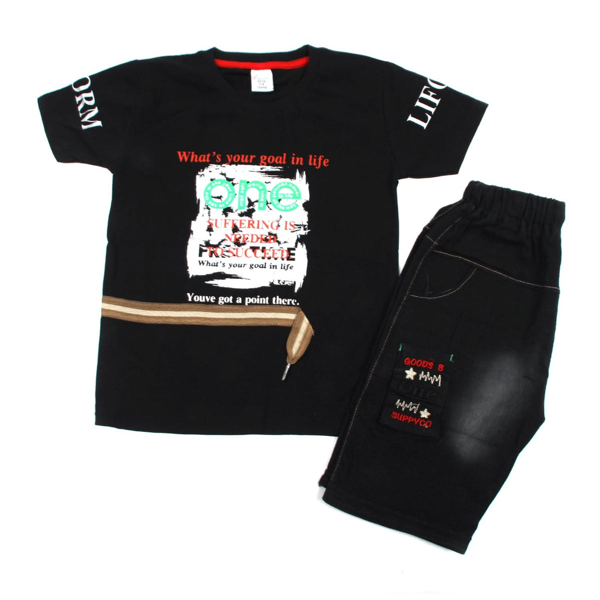 Boys Half Sleeves Denim Short Suit - Black, Boys Sets & Suits, Chase Value, Chase Value