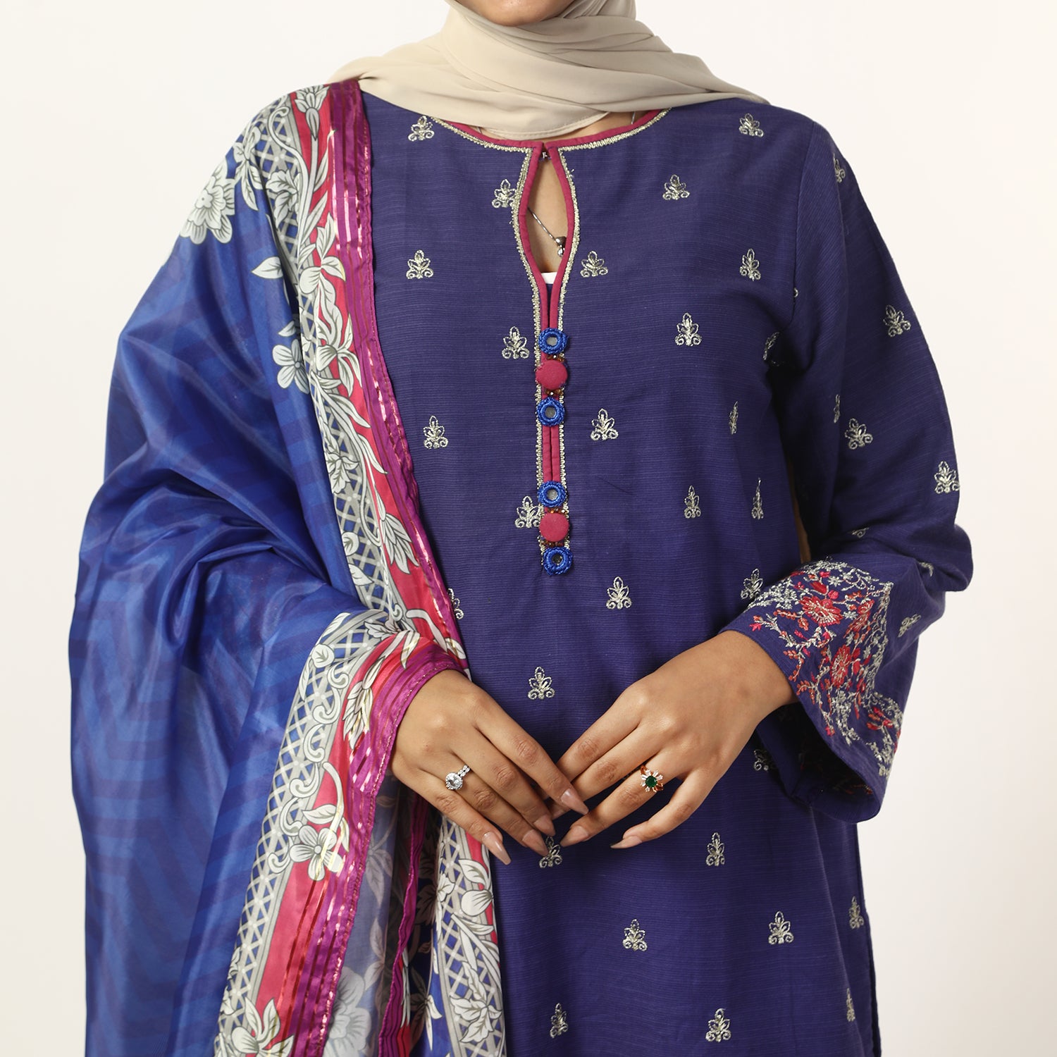 Eminent Women's Dyed Slub 3Pcs Suit - Blue, Women Shalwar Suits, Eminent, Chase Value