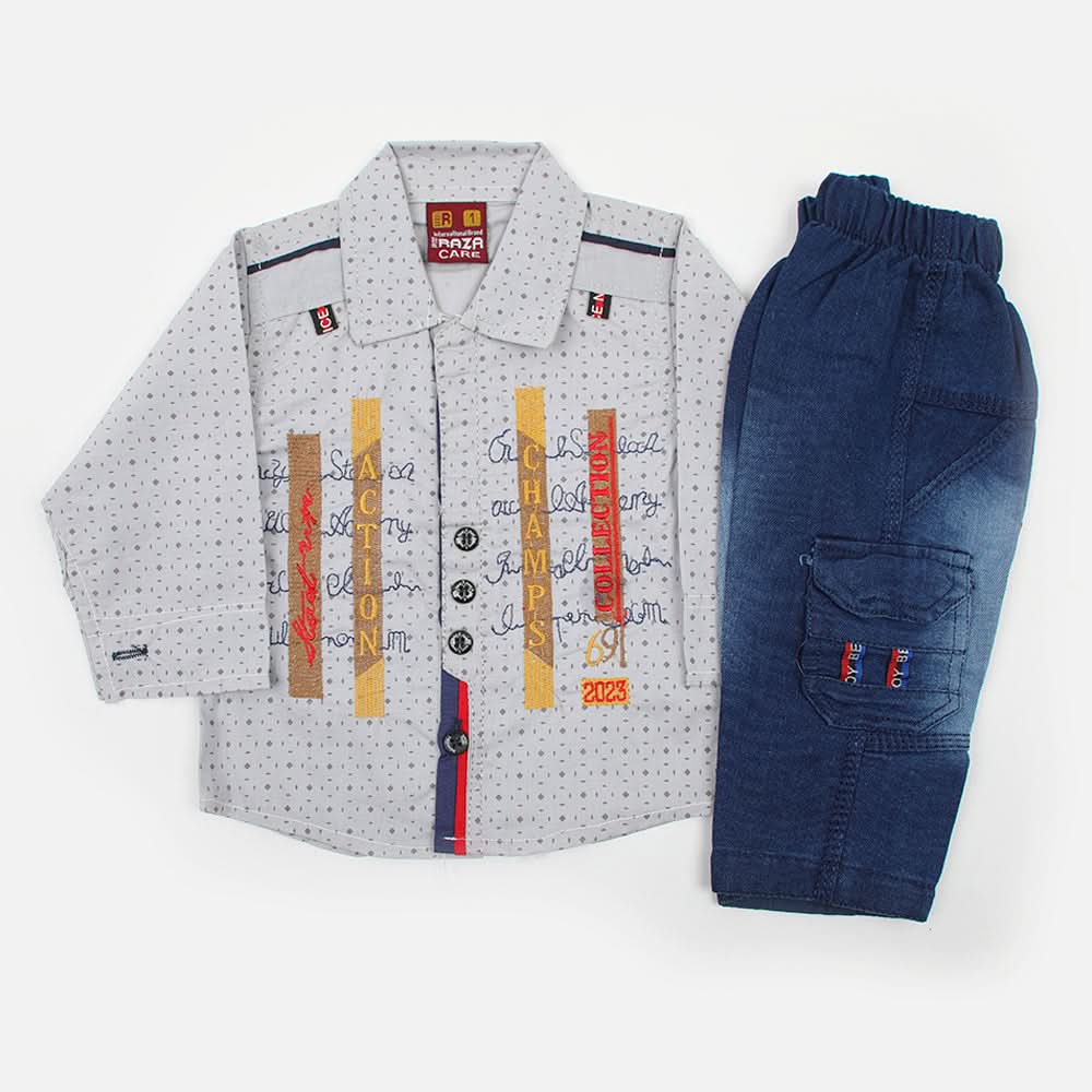 Newborn Boys Full Sleeves Suit - Grey, Newborn Boys Sets & Suits, Chase Value, Chase Value