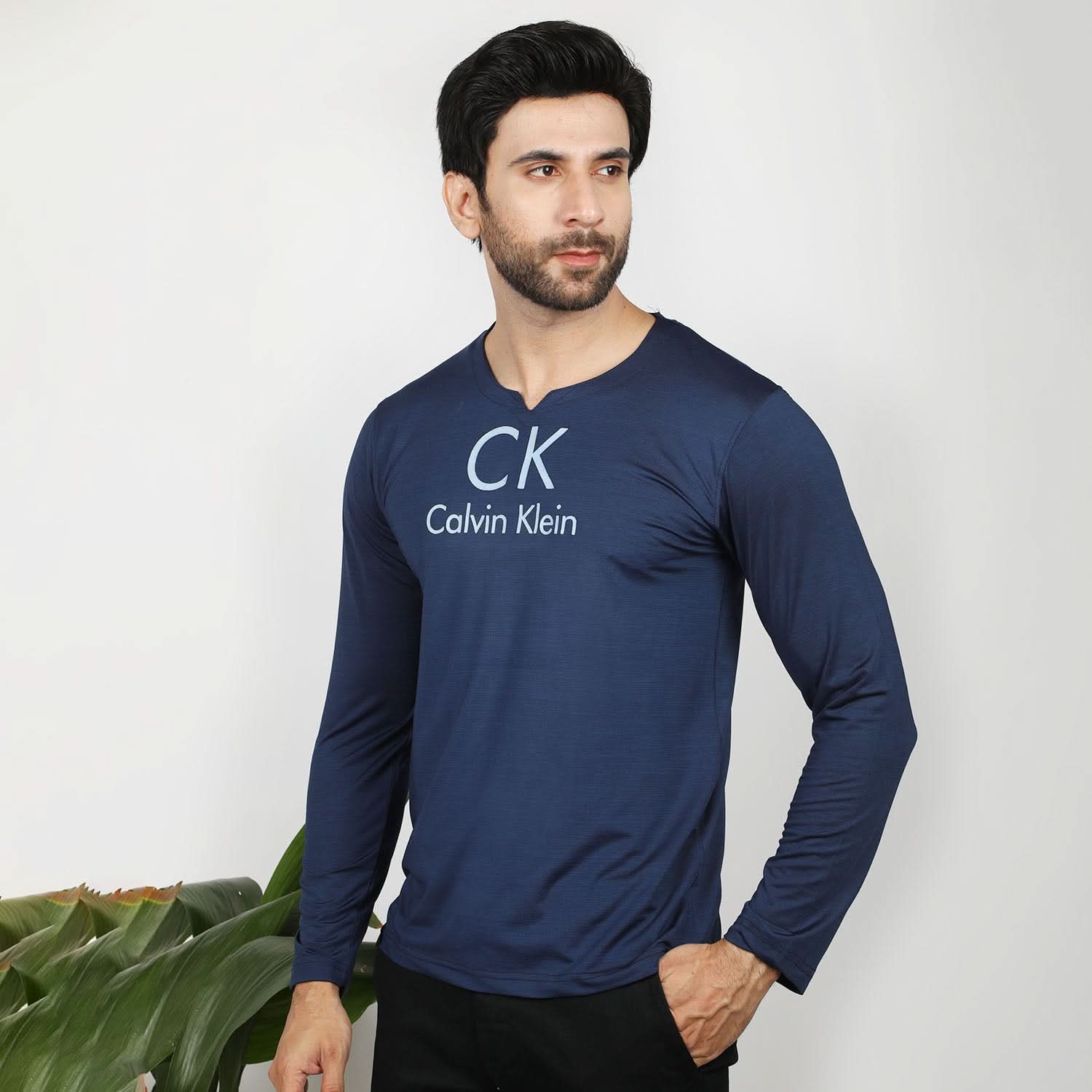 Men's Full Sleeves Round Neck Lycra Printed T-Shirt - Navy Blue, Men's T-Shirts & Polos, Chase Value, Chase Value