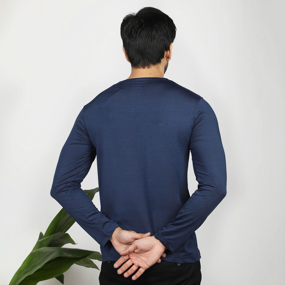 Men's Full Sleeves Round Neck Lycra Printed T-Shirt - Navy Blue, Men's T-Shirts & Polos, Chase Value, Chase Value