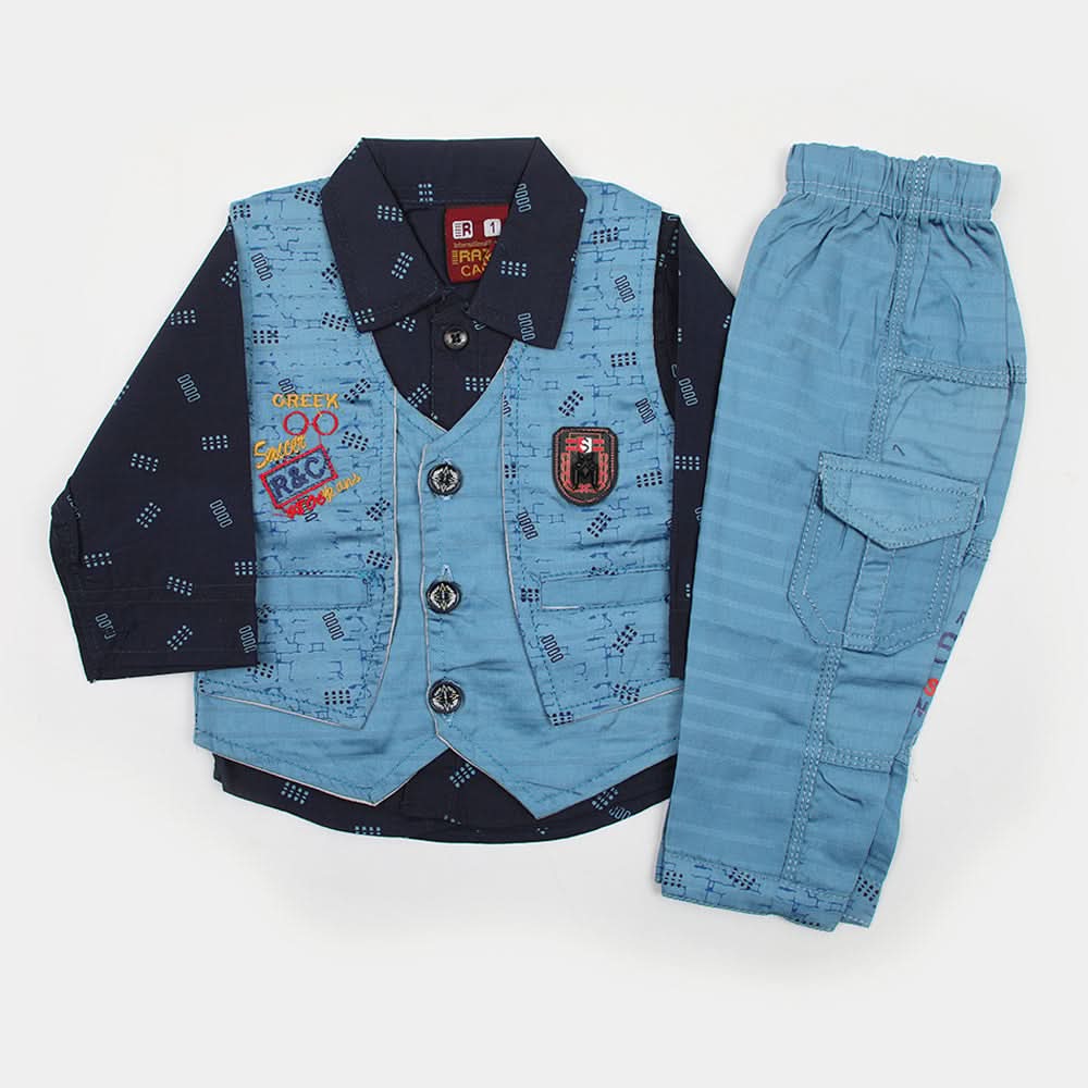 Newborn Boys Full Sleeves Suit - Steel Blue, Newborn Boys Sets & Suits, Chase Value, Chase Value