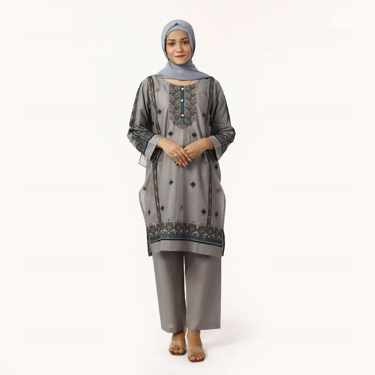 Women's Cotton Embroidered 2Pcs Suit - Grey, Women Shalwar Suits, Chase Value, Chase Value