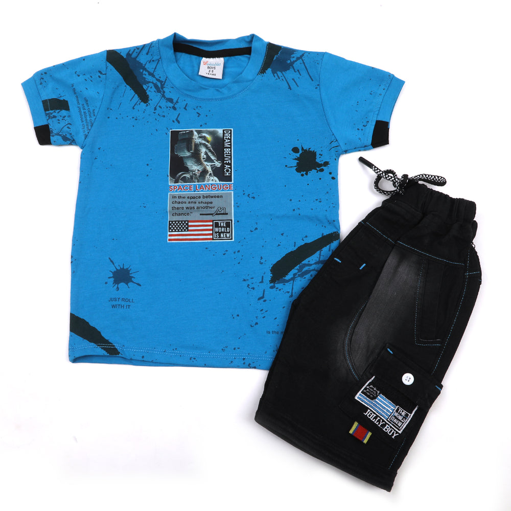 Boys Half Sleeves Denim Short Suit - Blue, Boys Sets & Suits, Chase Value, Chase Value