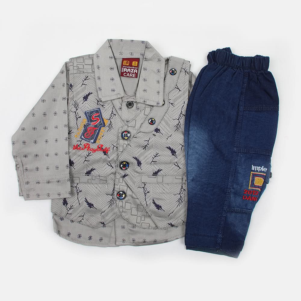 Newborn Boys Full Sleeves Suit - Grey, Newborn Boys Sets & Suits, Chase Value, Chase Value