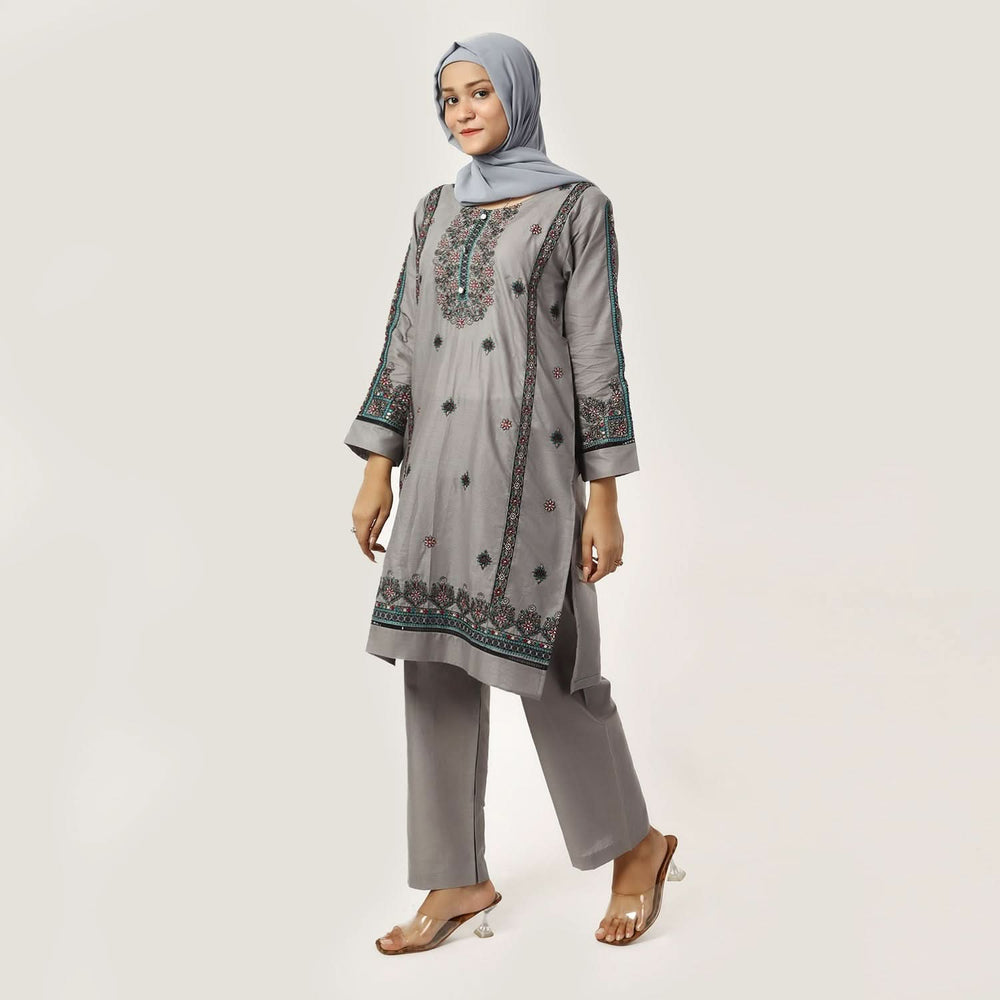 Women's Cotton Embroidered 2Pcs Suit - Grey, Women Shalwar Suits, Chase Value, Chase Value