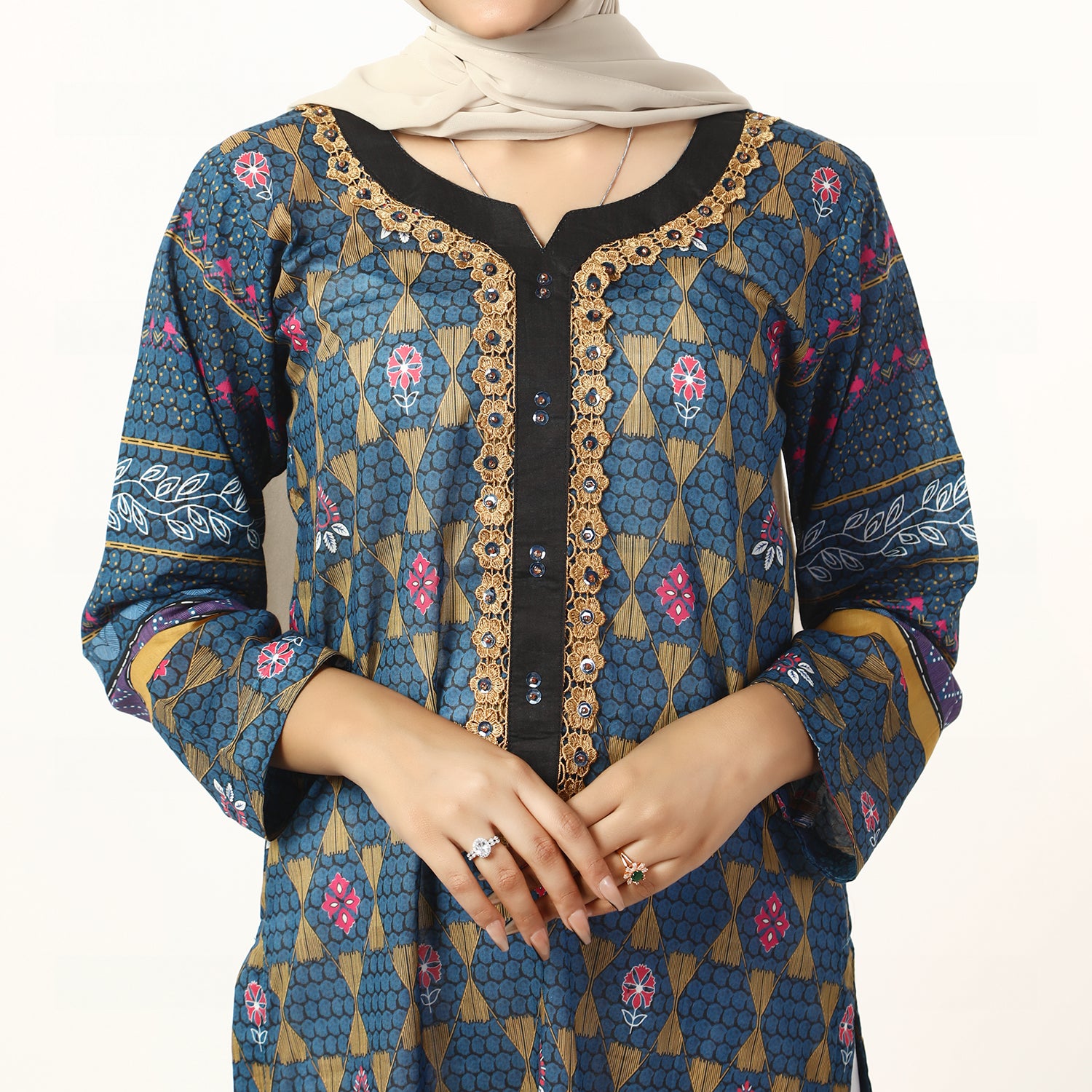 Women's Printed Lawn Kurti - Blue, Women Ready Kurtis, Chase Value, Chase Value