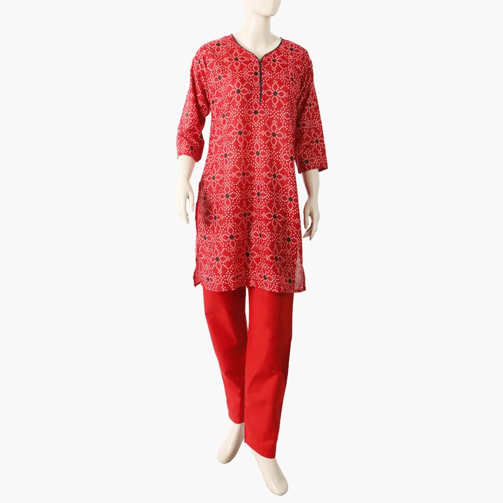 Women's Printed Lawn 2Pcs Suit - Red, Women Shalwar Suits, Chase Value, Chase Value