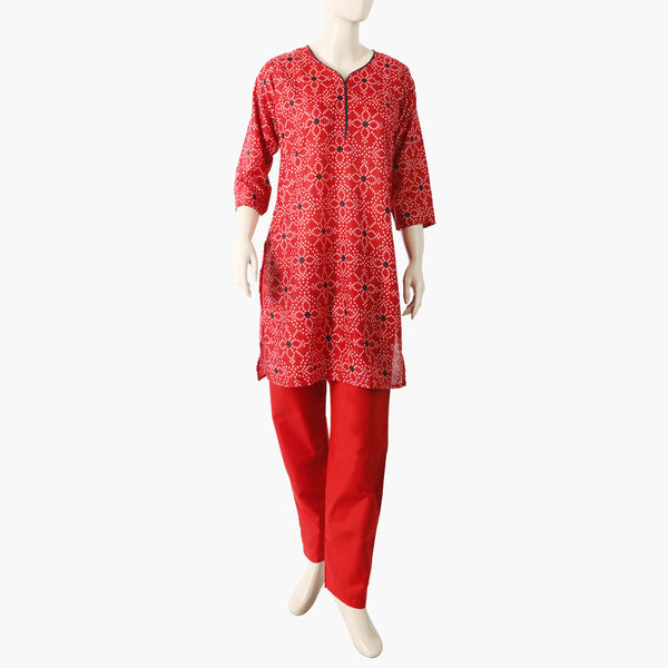 Women's Printed Lawn 2Pcs Suit - Red