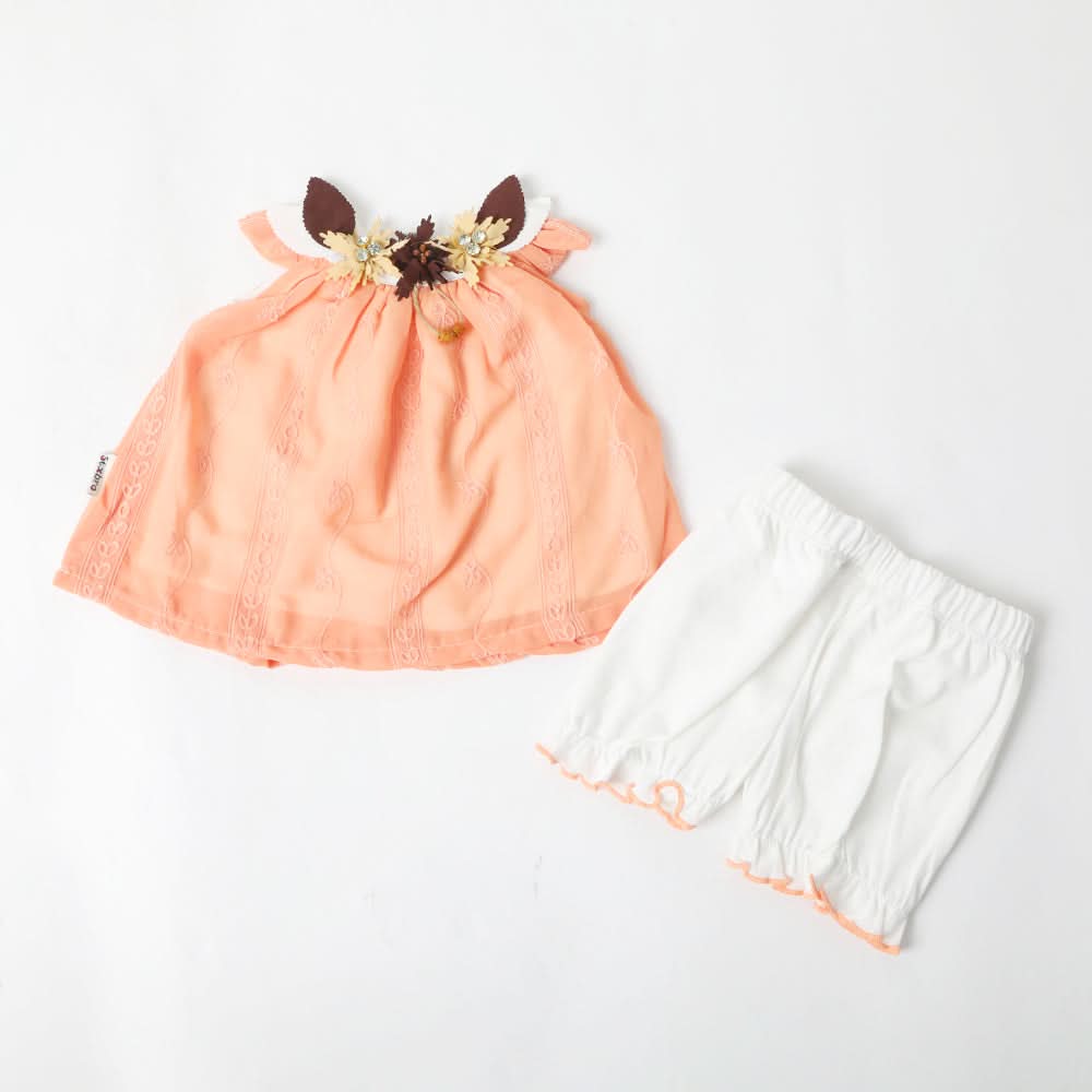 Newborn Girls Half Sleeves Suit  - Peach, Newborn Girls Sets & Suits, Chase Value, Chase Value