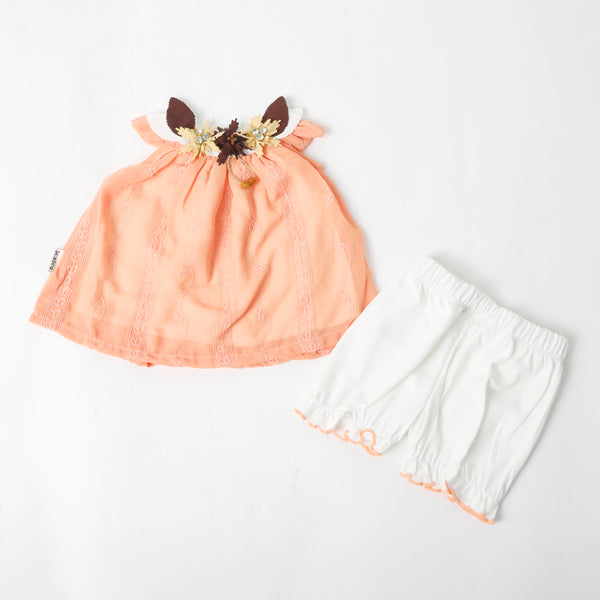 Newborn Girls Half Sleeves Suit  - Peach