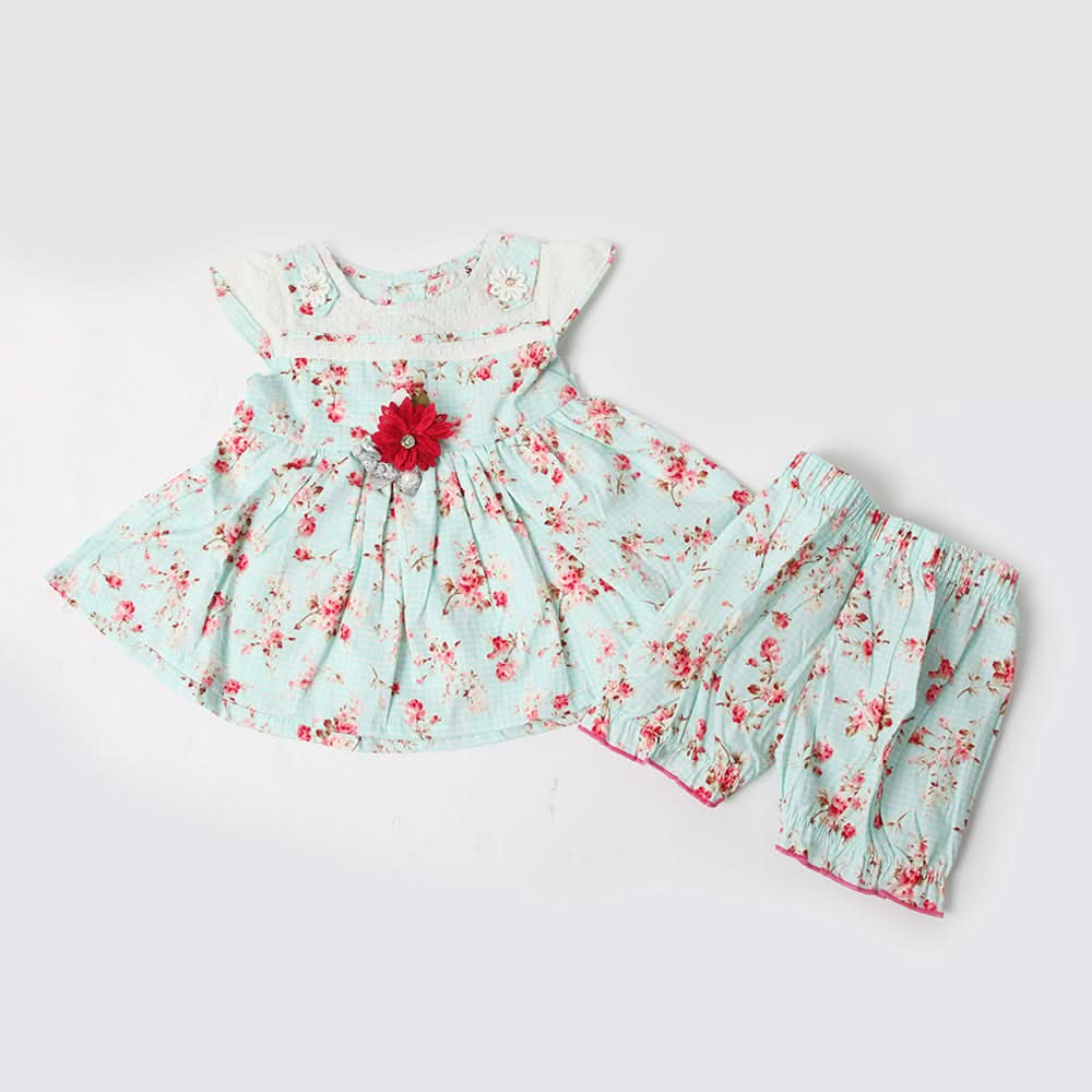 Newborn Girls Half Sleeves Suit  - Cyan, Newborn Girls Sets & Suits, Chase Value, Chase Value