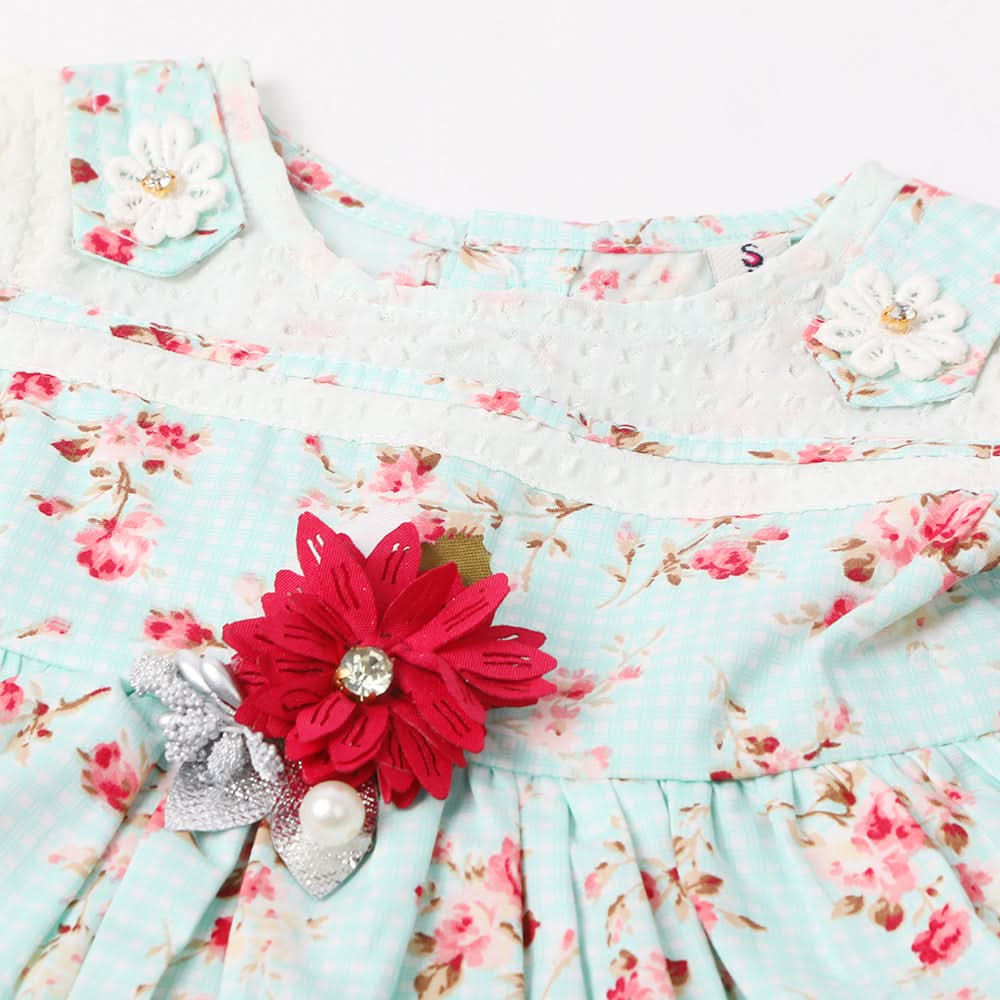Newborn Girls Half Sleeves Suit  - Cyan, Newborn Girls Sets & Suits, Chase Value, Chase Value
