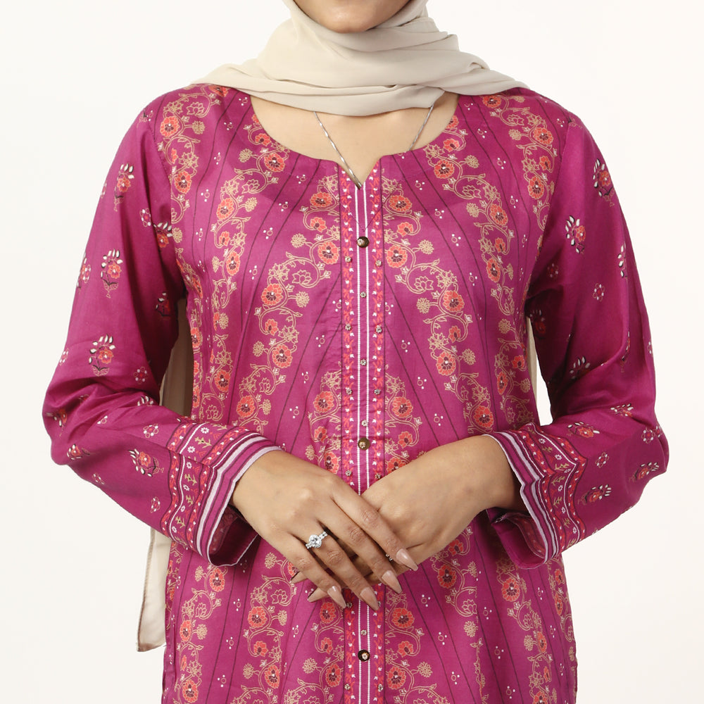 Women's Printed Lawn Kurti - Pink, Women Ready Kurtis, Chase Value, Chase Value